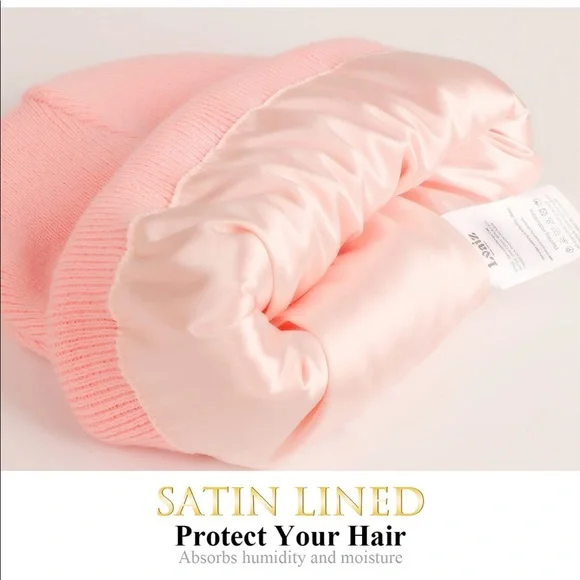 PINK UNISEX SATIN LINED (winter) BEANIE HAT (BRAND NEW) - Picture 4 of 5